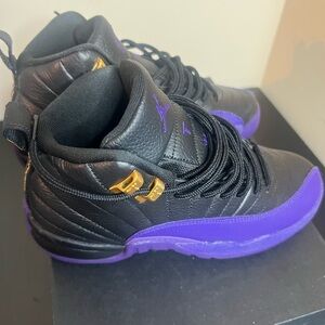 Jordan 12 Kids Sneakers in Black and Purple